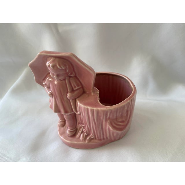 1960s Vintage Pink Ceramic Umbrella Girl Table Planter For Sale In Washington DC - Image 6 of 7