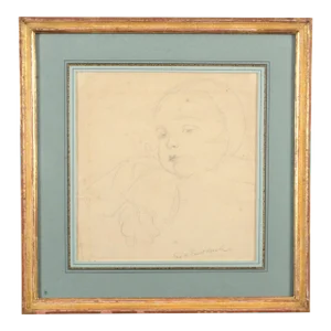 George DeForest Brush (American 1855 - 1941) Pencil Drawing of a Young Girl in the Renaissance Manner