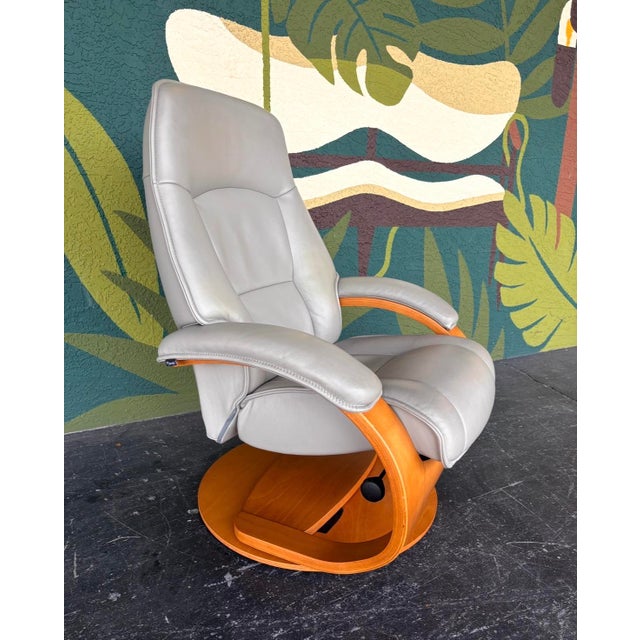 Fjords Danish Modern Fjords Admiral Leather Recliner W Otto Pair For Sale - Image 4 of 13