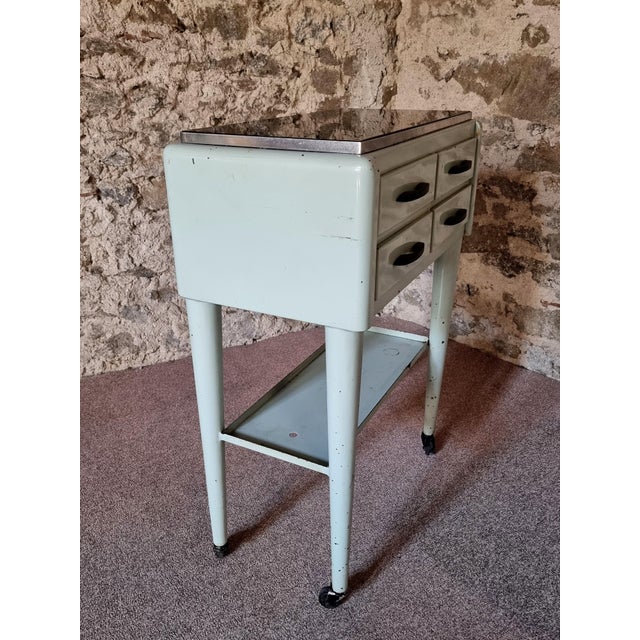 Industrial Vintage French Medical Instrument Table Metal Cabinet with Glass Top, 1960s For Sale - Image 3 of 11
