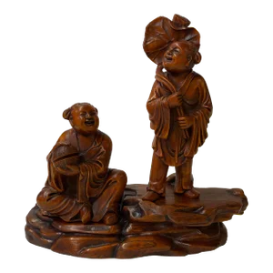 Chinese Oriental Wood Artistic Golden Kids Carving Display Figure Art