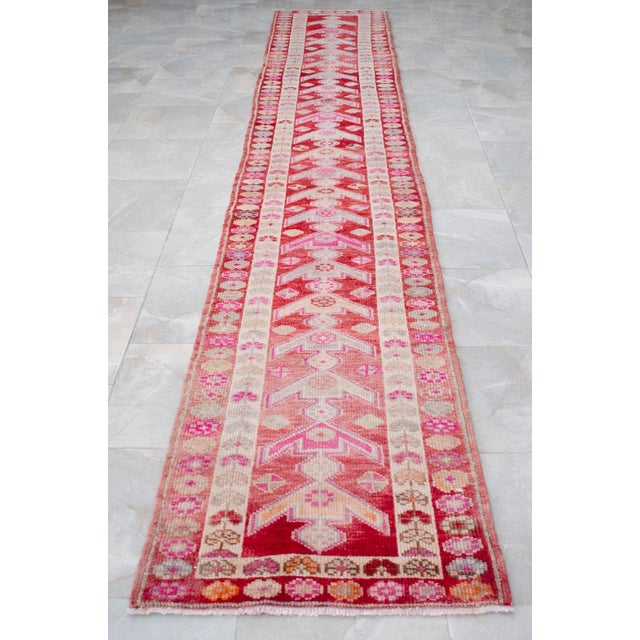 Textile Extra Long Runner Rug Hand-Knotted Natural Wool Vintage Turkish Rug Hallway Kicthen Decor 2'5"x 14'6" For Sale - Image 7 of 15