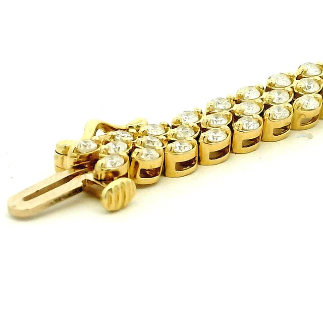 1990s 14k Yellow Gold Three-Row Diamond Bracelet, 7.80 Carats For Sale - Image 11 of 14