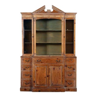 Early 20th Century Georgian Style Pine Breakfront Bookcase For Sale