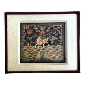 Late 19th Century Framed Chinese Qing Dynasty Embroidered Ninth Military Rank Badge