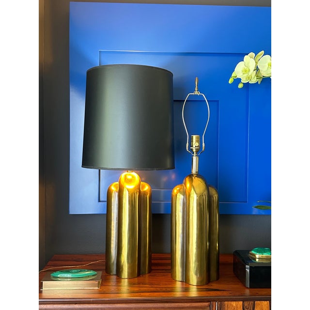 Pair of Streamline Art Deco style lamps in antique brass / bronze finish by Westwood Industries. Lampshades are NOT...