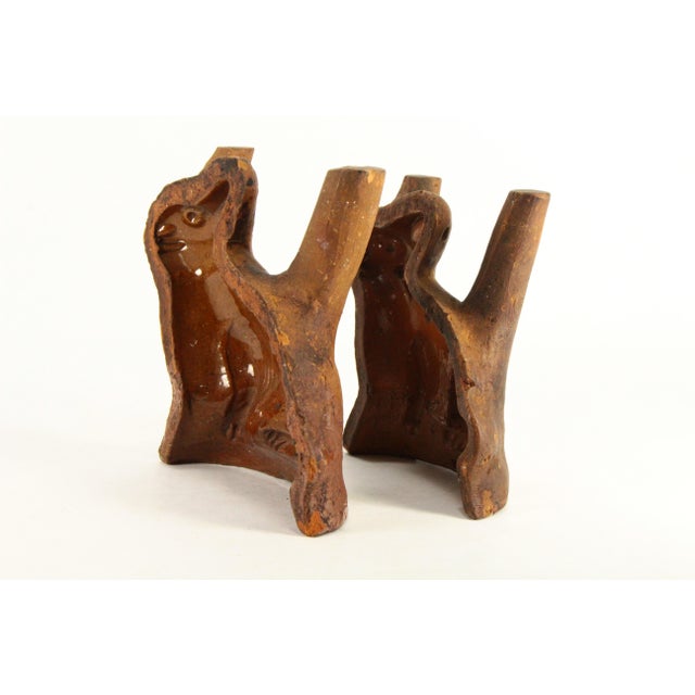 American Rare 19th C Pair of Glazed Redware Rabbit Molds, Pennsylvania For Sale - Image 3 of 18