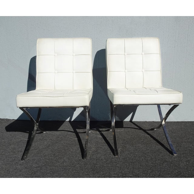 Mid-Century Modern Pair of Mid Century Modern Tufted Side Chairs ~ Barcelona Style For Sale - Image 3 of 12