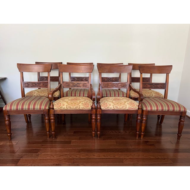 Set of 8 Early 21st Century Ethan Allen British Classics MacKenzie Dining Chairs. Set includes 2 arm or captains chairs...
