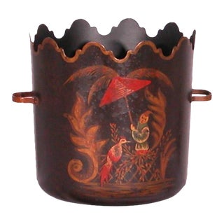 Italian Hand Painted Tole Planter With Red and Gold Decoration For Sale