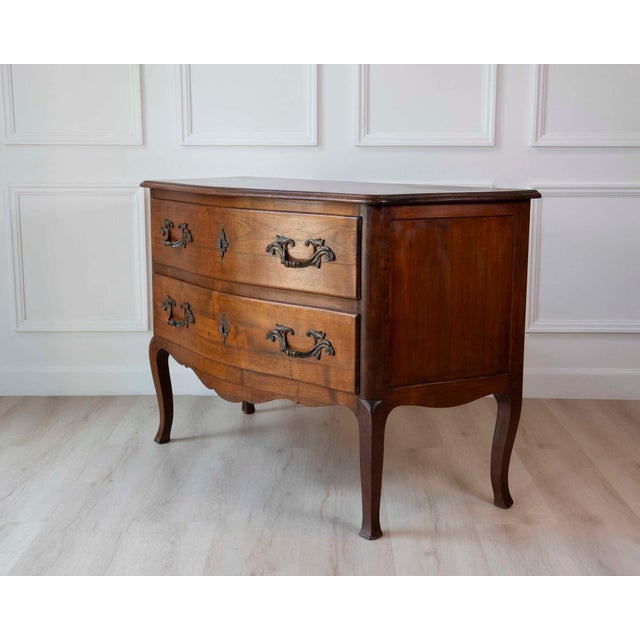 On Hold - Antique Louis XV Style Curved Walnut Commode For Sale - Image 4 of 10