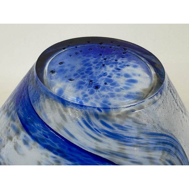 Large Vintage Conical Blue Glass Centerpiece Bowl, 1980s For Sale - Image 4 of 15