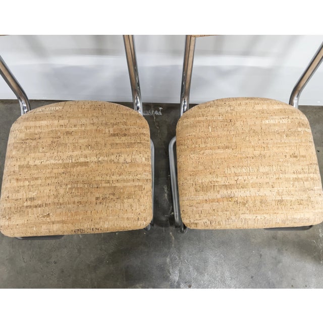 Tan Modern Cantilever Chairs Reupholstered With Cork Fabric - a Pair For Sale - Image 8 of 9