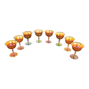 Early 20th Century Steuben Aurene Iridescent Art Glass Goblets - Set of Eight