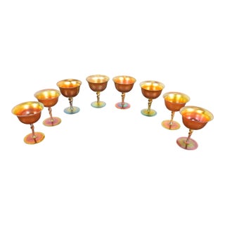 Steuben Aurene Iridescent Art Glass Goblets, Set of Eight For Sale