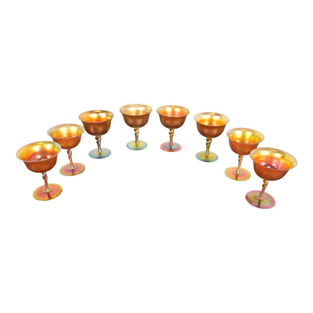Steuben Aurene Iridescent Art Glass Goblets, Set of Eight For Sale