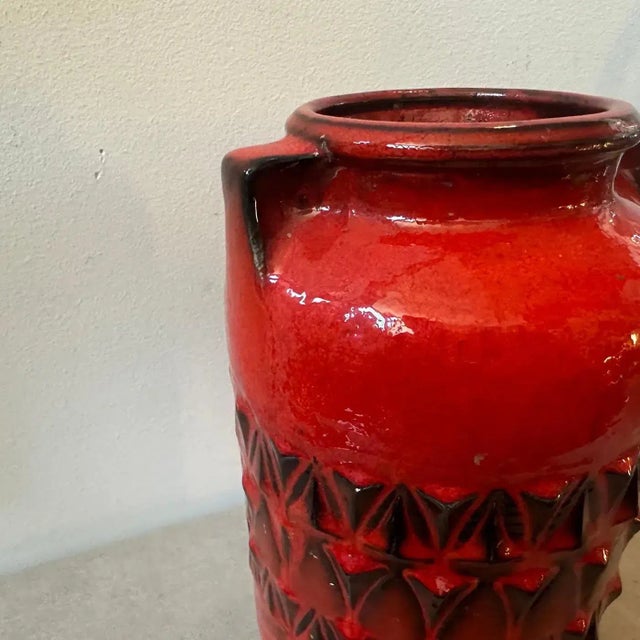 1970s 1970s Fat Lava Red and Black Ceramic German Vase For Sale - Image 5 of 11
