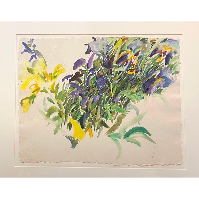 Bernard Chaet Bernard Chaet, Large American Modernist Watercolor Painting Irises Bernard Chaet Expressionist, c.1970s For Sale - Image 4 of 6