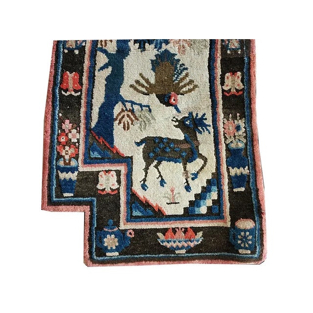 Chinese 1930s Ivory Animals Antique Chinese Horse 2' 0''x4' 4'' Knotted Wool Carpet Rug For Sale - Image 3 of 9