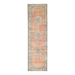 Vintage Turkish Oushak Handmade Wool Cotton Red Runner Rug