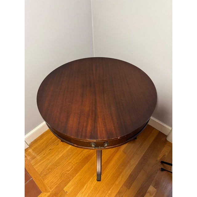 Traditional Mid 20th Century Mahogany Drum Top Quadruple-Handled Parlor Table For Sale - Image 3 of 6