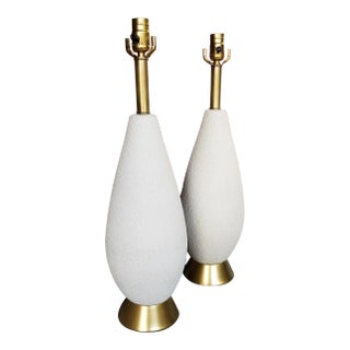 Mid-Century Modern White Ceramic and Brass Table Lamps - a Pair For Sale