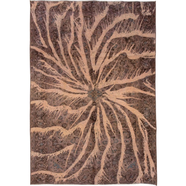 Textile Vintage Persian Overdyed Handmade Brown Abstract Wool Rug For Sale - Image 7 of 7