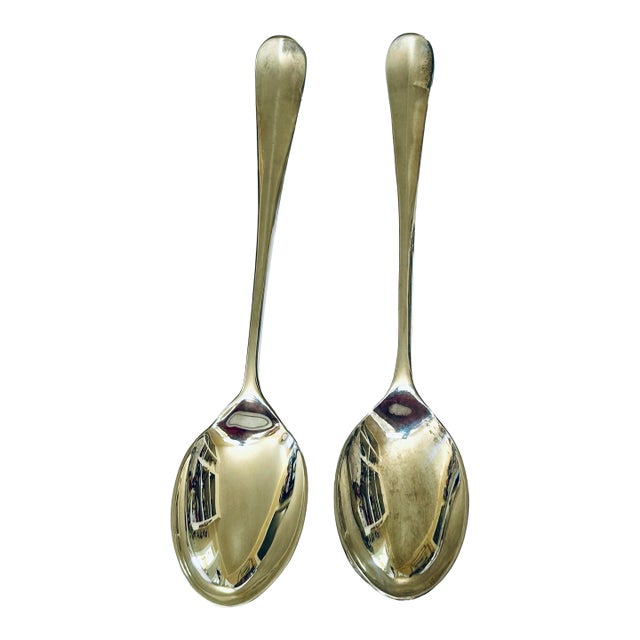 1990s Large Silver Plated Serving Spoons - a Pair For Sale