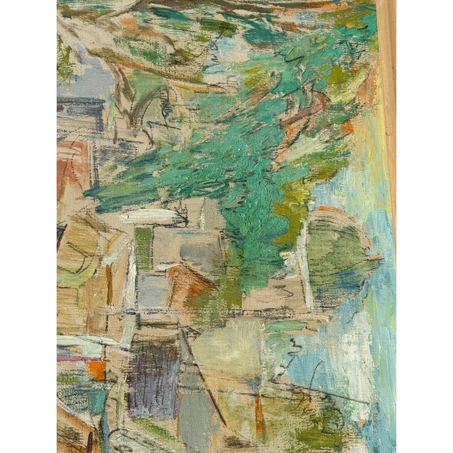 Jade Vintage Boat Harbor Marina Painting Helen Silesky 1959 Boats in Florida Marina Cubist Mid Century Modern For Sale - Image 8 of 12