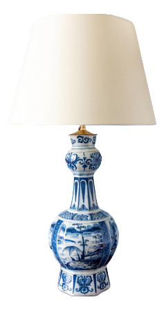 Dutch Blue and White Chinoiserie Garlic Neck Vase Lamp, 1700s