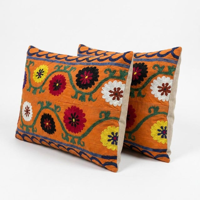 This beautiful 20'' x 26'' & 22'' x 26'' hand-embroidered Suzani pillow cover set was made from authentic Uzbek cotton...