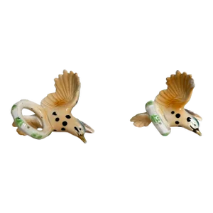 Mid 20th Century Hand Painted Porcelain China Bird Napkin Rings- a Pair