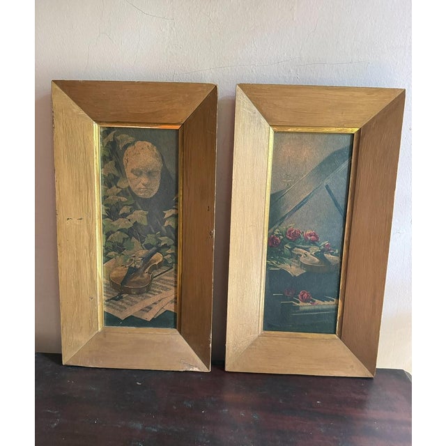 Vintage 1970s French Provincial Style Violin Still Life Paintings in Giltwood Frames - a Pair For Sale - Image 10 of 10