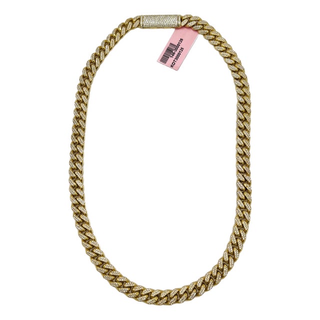 Pave White Diamond Link Necklace in 14k Yellow Gold For Sale