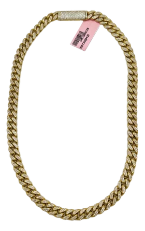 Pave White Diamond Link Necklace in 14k Yellow Gold