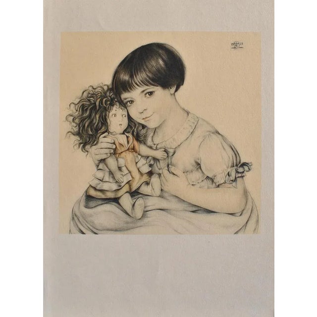 Walter Sauer, Portrait of a Child and Her Doll, Signed Engraving For Sale - Image 8 of 8