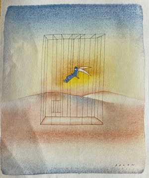 Jean-Michel Folon, La cage, Etching