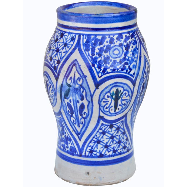 Mid 20th Century Handmade Moroccan Ceramic-Art Vase W/ Blue Hues For Sale - Image 4 of 8
