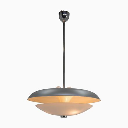 Bauhaus UFO Chandelier in Chrome & Glass, Czech Republic, 1930s For Sale - Image 15 of 15