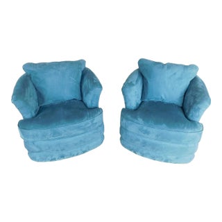 Contemporary Velvet Upholstered Swivel Rocking Club Chairs - a Pair For Sale