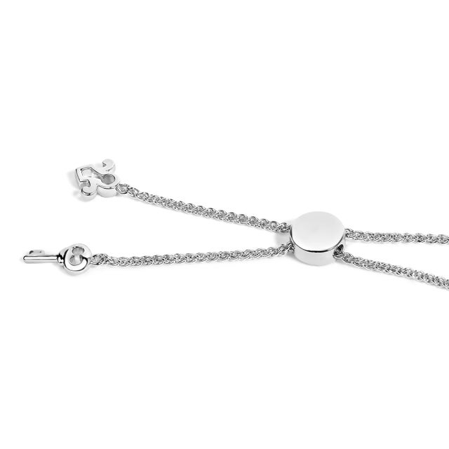 Contemporary Sterling Silver 1/10 Cttw Diamond Keyhole Charm Bolo Bracelet For Sale - Image 3 of 4