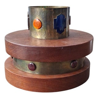 Modernist Cachepot or Vase in Brass, Enamel and Teak, 1945-1955 For Sale