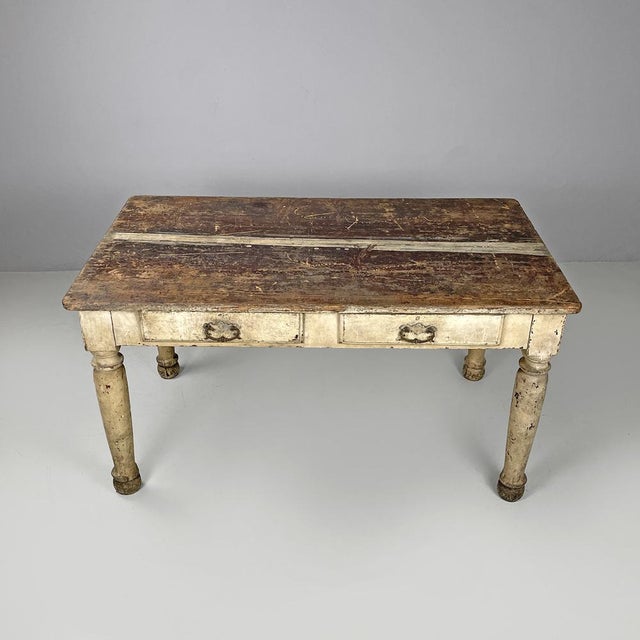 Antique Italian White Painted Wooden Dining Table with Two Drawers, 1800s For Sale - Image 4 of 18