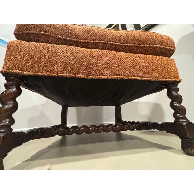 Burnt Orange Vintage Queen Anne & Archie Bunker Style Wingback Chair With Carved Spindle Legs For Sale - Image 8 of 11