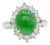 Green Jade Oval Cabochon and Diamond Ring in Platinum, Size 6.5 For Sale