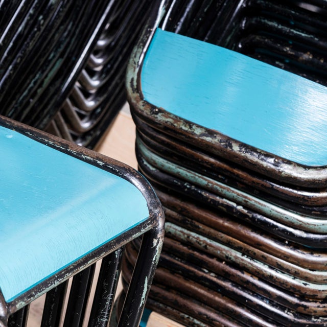 Blue French Stacking D Back Dining Chairs in Blue from Mullca, 1950s, Set of 4 For Sale - Image 8 of 18