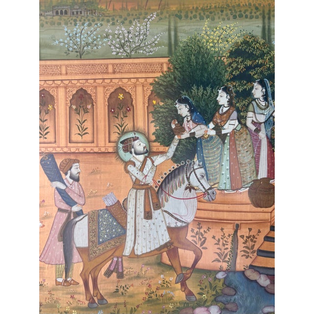Early 20th Century Large South Indian Pichwai Painting on Silk - Courtship Scene For Sale - Image 4 of 5