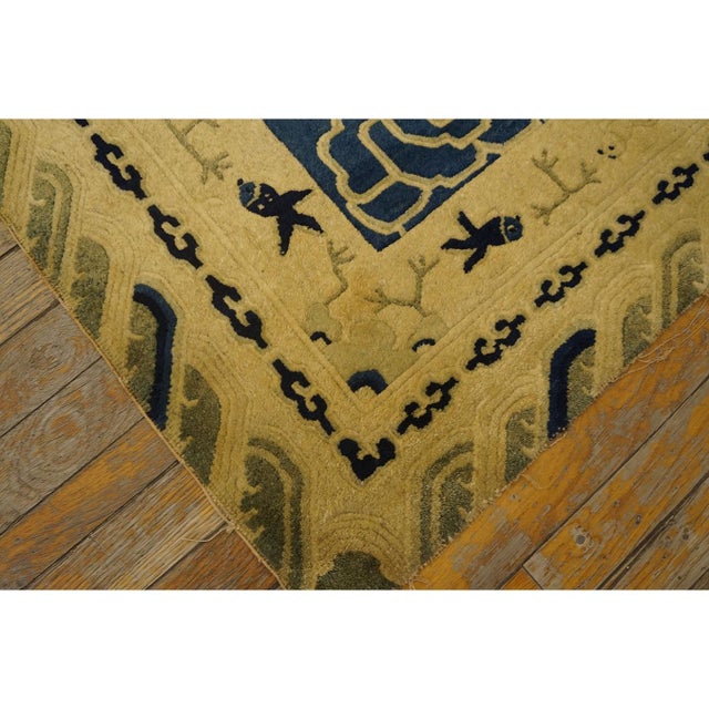 Textile 1890s Beige Dragon Qing Antique Chinese Peking Carpet Knotted Wool Small Rug For Sale - Image 7 of 8