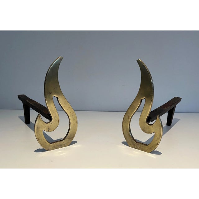 Flame Brass Andirons - A Pair For Sale - Image 4 of 13