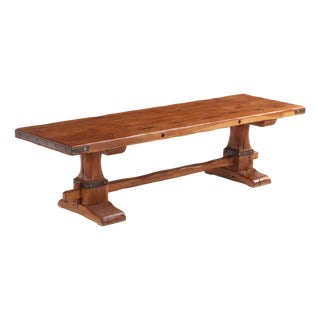 A French Oak Trestle Table With Iron Straps, C. 1920. For Sale